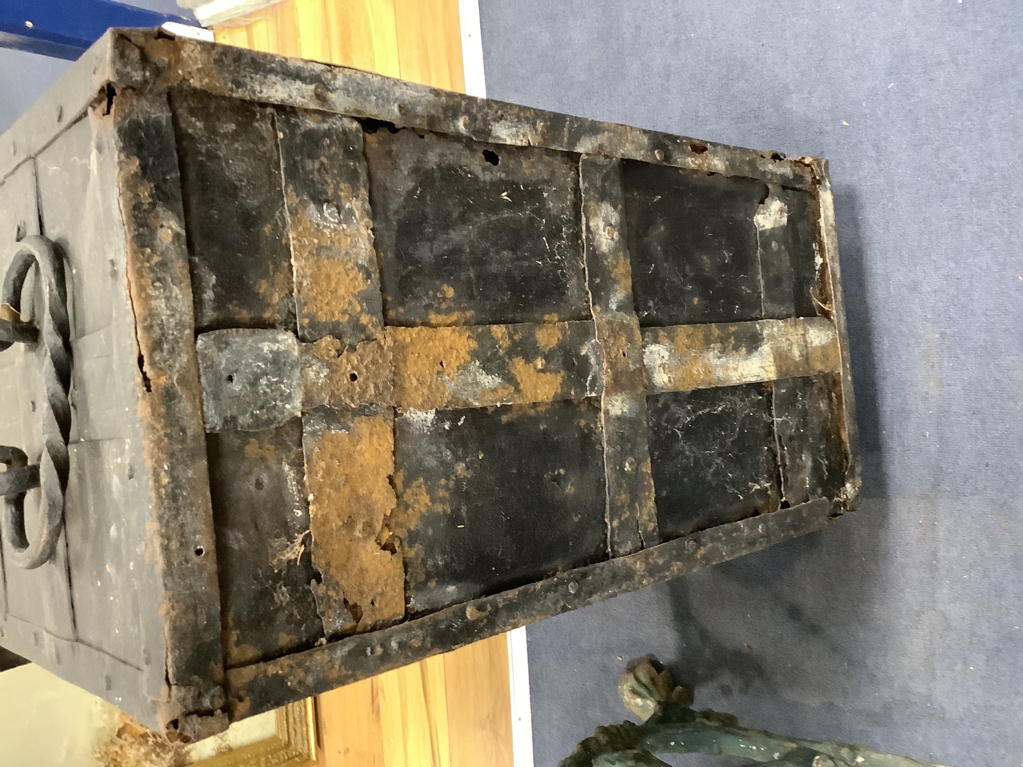 A 17th/18th century German ironbound 'Armada' chest, with key